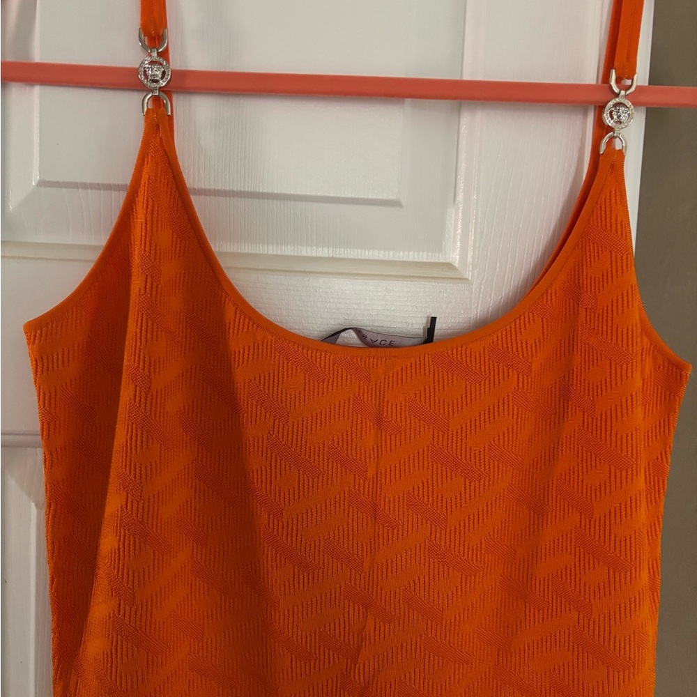 Versace, orange strapless knit dress size 44 NWT